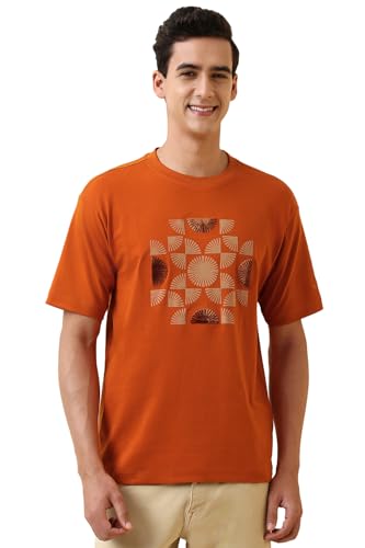 Allen Solly Men Orange Graphic Print Crew Neck T-Shirt