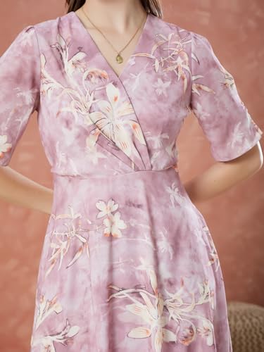 Latin Quarters Women's Pink Half Sleeves Printed V-Neck Casual Dress_XL