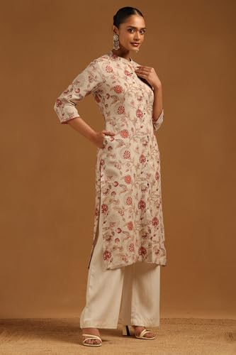 Soch Womens Beige Linen Floral Kurta