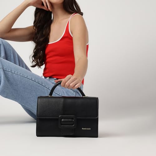 Fastrack Boldlock Satchel Bag | Women’s Faux-Leather Handbag | Top Handle & Detachable Strap | Magnetic Flap + Zipper Closure | Everyday Casual & Work Carry