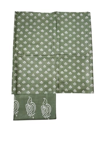 Ivikta Women's Unstitched Salwar Suit Dress Material with Dupatta | Batik Print Katan Silk Suit Dress Material (Olive Green)