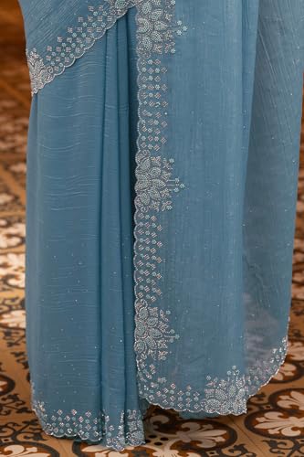 Soch Womens Powder Blue Organza Saree With Stone Work