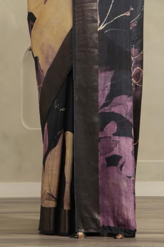Soch Womens Purple Viscose Botanical Printed Saree