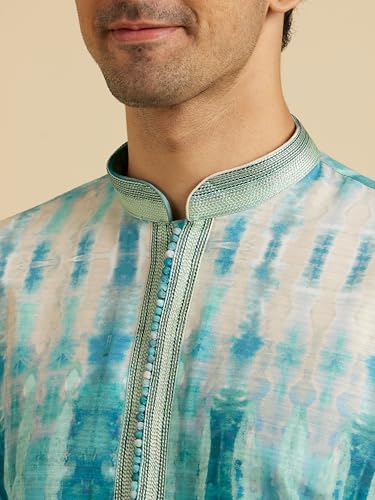 Manyavar Men's Art Silk Ombre Print Kurta Pyjama Set (Green,S)