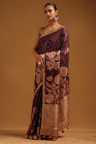 Soch Womens Purple Tussar Floral Saree