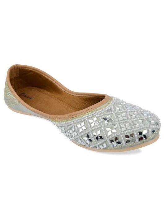 DESI COLOUR Women Ethnic Footwear Mojari/Punjabi Jutti-Mirror Art- Grey