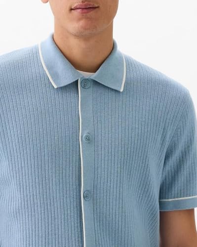 GAP Men Polo-Neck Ribbed Sweater with Short Sleeves, Blue, XL