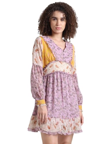 ONLY Women Printed Polyester Above Knee Lavender A-line Dress