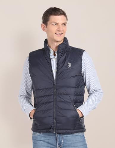 U.S.Polo Association Men's Concealed Hood Sleeveless Jacket (USJCKO3005_Navy_M)