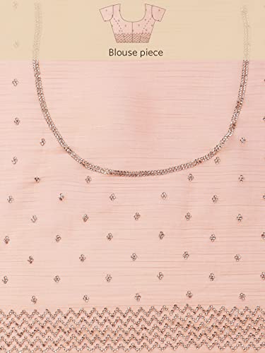 MOHEY Women's Saree, Suitable for Party, Anniversary & Wedding Sari for Women, All Over Boota, Bordered Chiffon (Peach)
