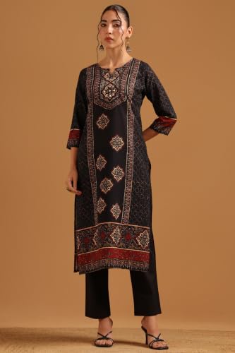 Soch Womens Black Cotton Printed Ethnic Motifs Digital Print Salwar Suit
