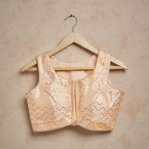 SALWAR STUDIO Cream Brocade Readymade Blouse- Pack of 1.