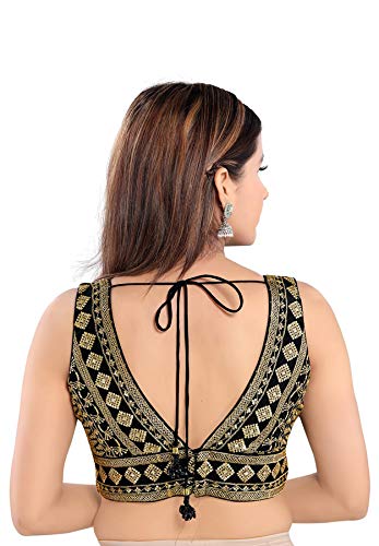 SALWAR STUDIO S Women's Black Art Silk Readymade Saree Blouse-SSB3246-BLCK