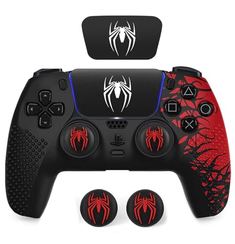 Sounce Anti-Slip Silicone PS5 Controller Skin Cover – Non-Slip Protective Grip Sleeve with Thumb Grip Caps, Touch Pad Sticker & Wrap Cover Stickers for PlayStation 5 (Pack of 1, Red Skin Cover)