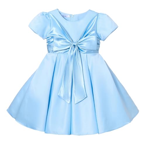 Hopscotch Girls Blue Short Sleeves Statement Bow Front Party Dress for Age (5-6 Years)