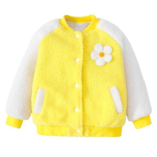 Hopscotch Girls Yellow Full Sleeves Floral Applique Fleece Bomber Jacket For Age (4-5 Years)