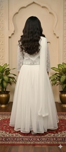 Aarika Girls Ethnic Wear Cream Colour MirrorEmbellished Emroidery Net Lehenga Choli Set With Dupatta-(4-15 Years)-(LCH-MC-02117-CREAM-28)