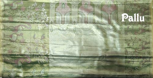 VFCollections Women's Traditional Handloom Kanchipuram Silk Pure Pattu Sarees | Rich Zari Woven Design | Bridal Saree | Unstitched Blouse (Vfc135-8), Pink,Green