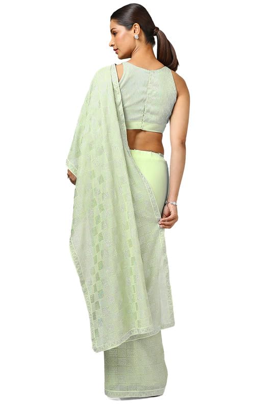 Soch Womens Light Green Embellished Georgette Saree With Sequins