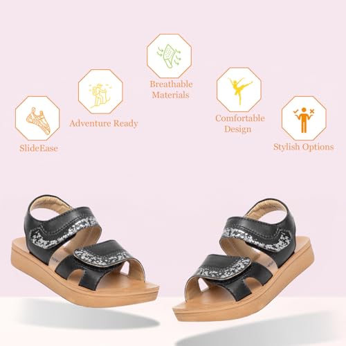 POPCORN Girls Fashion Black Sandals | Lightweight with Cushioned Support, Durable Construction, Ideal for Stylish & Comfortable Wear | 9 UK