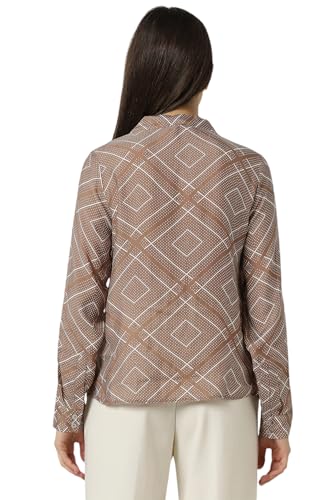 Women Brown Print Long Sleeves Formal Shirt