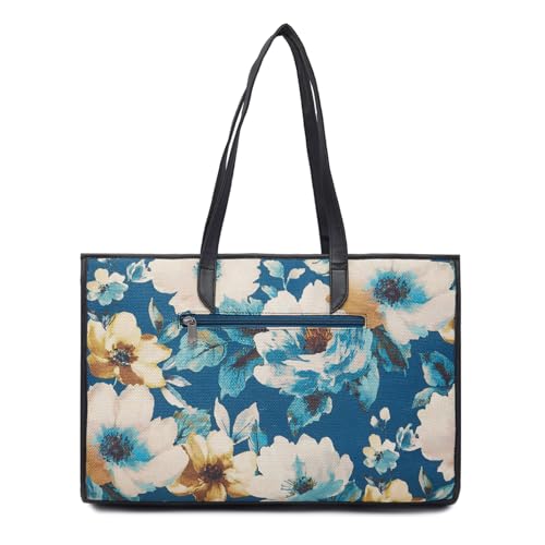 Caprese Poppy tote medium Teal Blue Floral Handbag