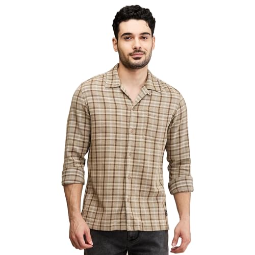 Being Human Olive Stone Coloured Men Shirts (Size: L)-BHMLS24559-OLIVE STONE