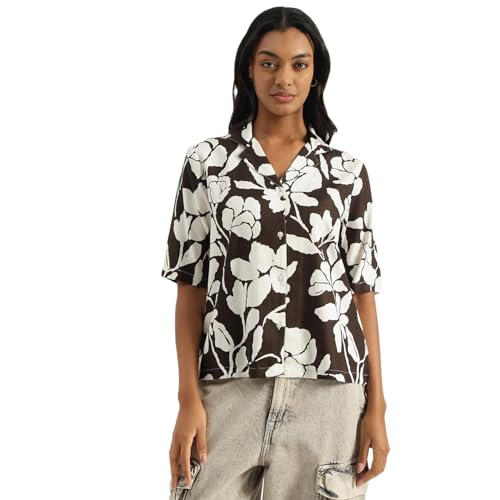 United Colors of Benetton Spread Collar Floral Resort Shirt (Size : 2XL) - 25A5WVNTOP93I904 Brown