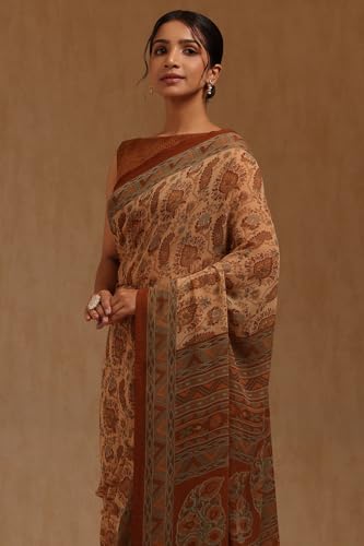 Soch Womens Earth Georgette Paisley Print Saree