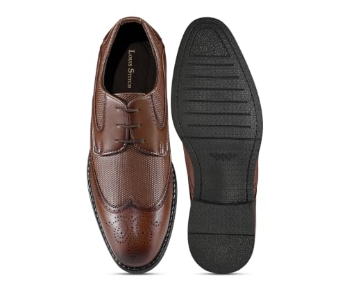 LOUIS STITCH Men’s Russet Tan Formal Lace-Up Brogue Shoes | Formal Lace-Up Shoes for Men | Business & Occasion Wear | LSVSBG-2 |UK-10