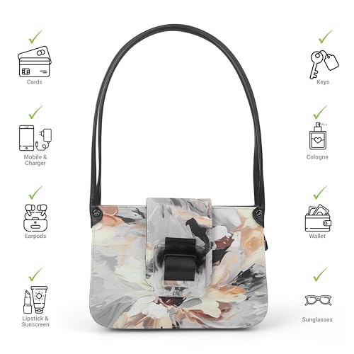 Metro Women Black PU Floral Printed Shoulder Bag with Dual Compartments(66-356)