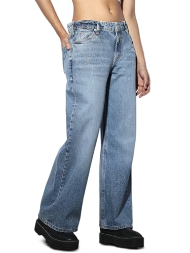 ONLY Women's High Rise Wide Leg Jeans Light Blue Denim
