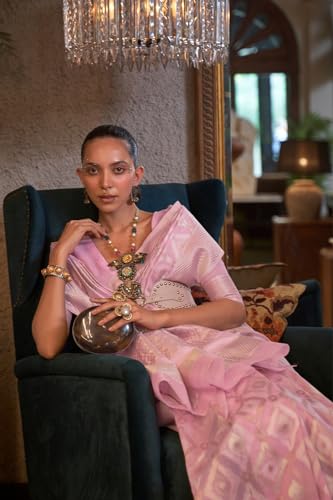 SGF11- Women's Kanjivaram Soft Cotton Linen Silk Zari Woven Soft Silk Saree With Blouse Piece (Light Pink)