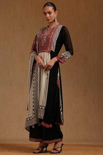 Soch Womens Black Georgette Ethnic Motifs Salwar Suit With Beads And Stones