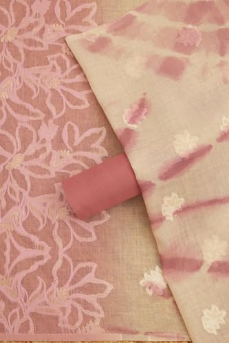 Soch Womens Onion Pink Linen Floral Print Unstitched Dress Material With Thread Work