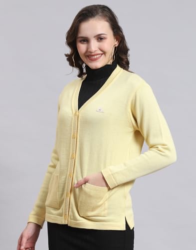 Monte Carlo Womens Pure Wool Solid Sweater (1230714Vn-2426-42, Lemon, XXL)