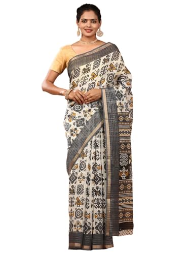 RAMRAJ Womens Semi Chanderi Saree Cream(Cream;OS)