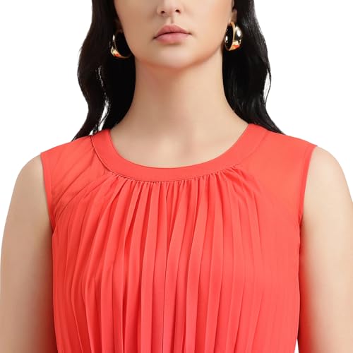 United Colors of Benetton Regular Fit Round Neck Ombre Pleated Dress (Size : L) - 26P4WVNDR328I901 Red