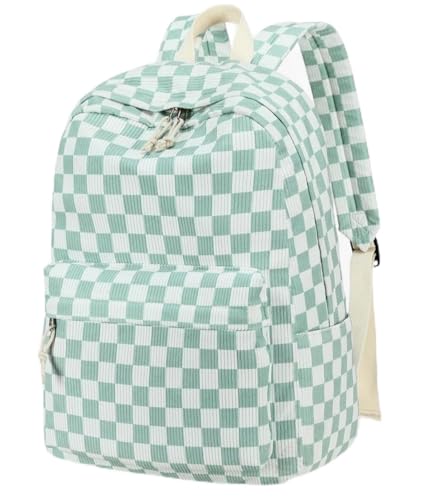 Satic Cute Mint Green Checkered Backpack for Girls and women | Stylish Casual Laptop, School, College & Travel Bag