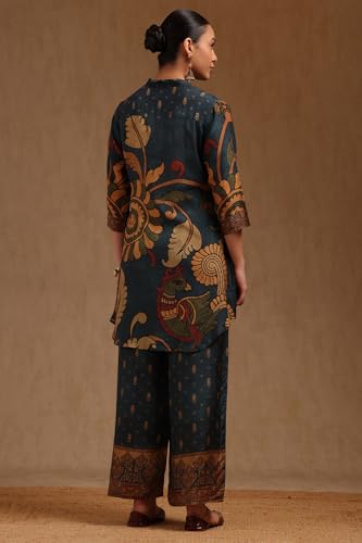 Soch Womens Teal Muslin Kalamkari Print Co-Ord Set