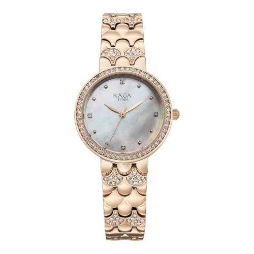 Titan Raga Spotlight 2.0 Quartz Analog 3Hands Display White Dial Rose Gold Color Strap Watch for Women - 95422WM01