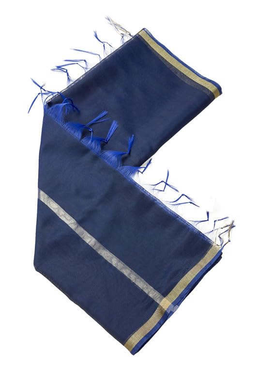 Soch Womens Navy Blue Zari Woven Border Solid Dupatta with Tassels