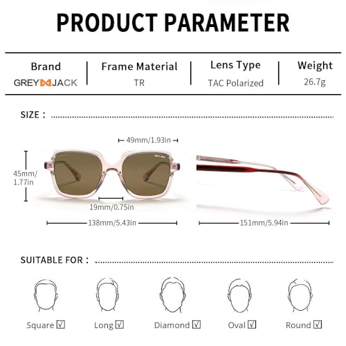 grey jack Vintage Rectangle Stylish Polarized Sunglasses for Men Women UV Protection Full Rim Retro Eyewear 3314