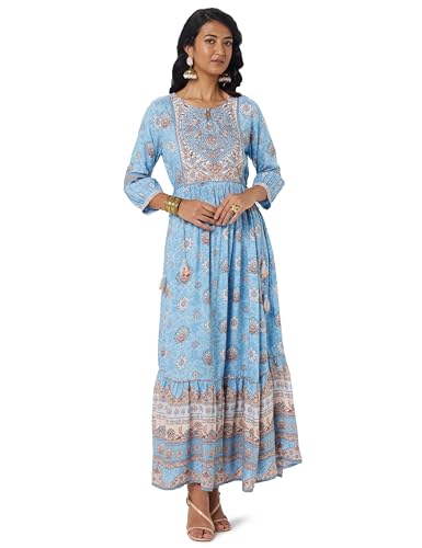 BIBA Women Ankle Length Printed Tired_Casual Dress Mix and Match(Ribayat Collection2344_Sky Blue_40)