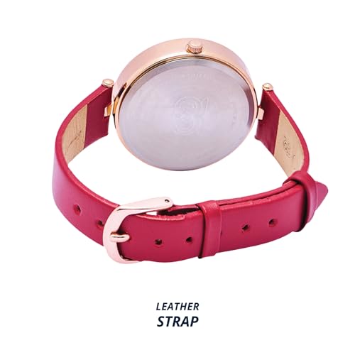 Chumbak Hoot Leather Strap Watch | Maroon Strap |Stylish Fashion Watch for Casual/Work|Gifts for Women/Girls/Ladies|Wrist Watches for Women
