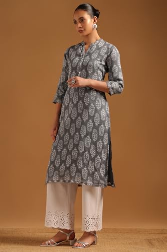 Soch Womens Grey Cotton Botanical Kurta