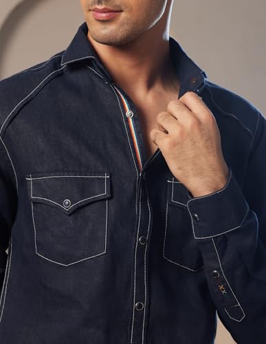 U.S. POLO ASSN. Pacho X Convertible Collar Linen Shirt (USSHTP0921_Navy_40)