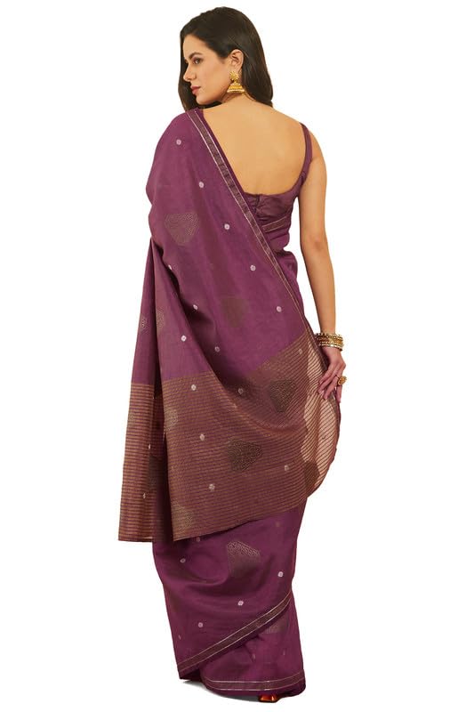 Soch Womens Wine Ethnic Motifs Woven Design Art Silk Saree