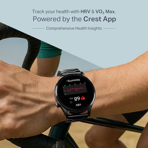 boAt Chrome Horizon, Premium Metal Body, Video Watch Faces, 1.51”(3.83cm) AMOLED Round Display, HRV & VO2 Max, Auto-Activity Detection, ASAP Charge, HRV Smartwatch for Men & Women (Steel Black)