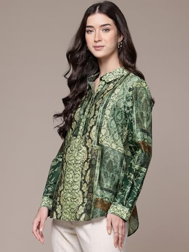 Ritu Kumar Green Abstract Print Full Sleeves Shirt